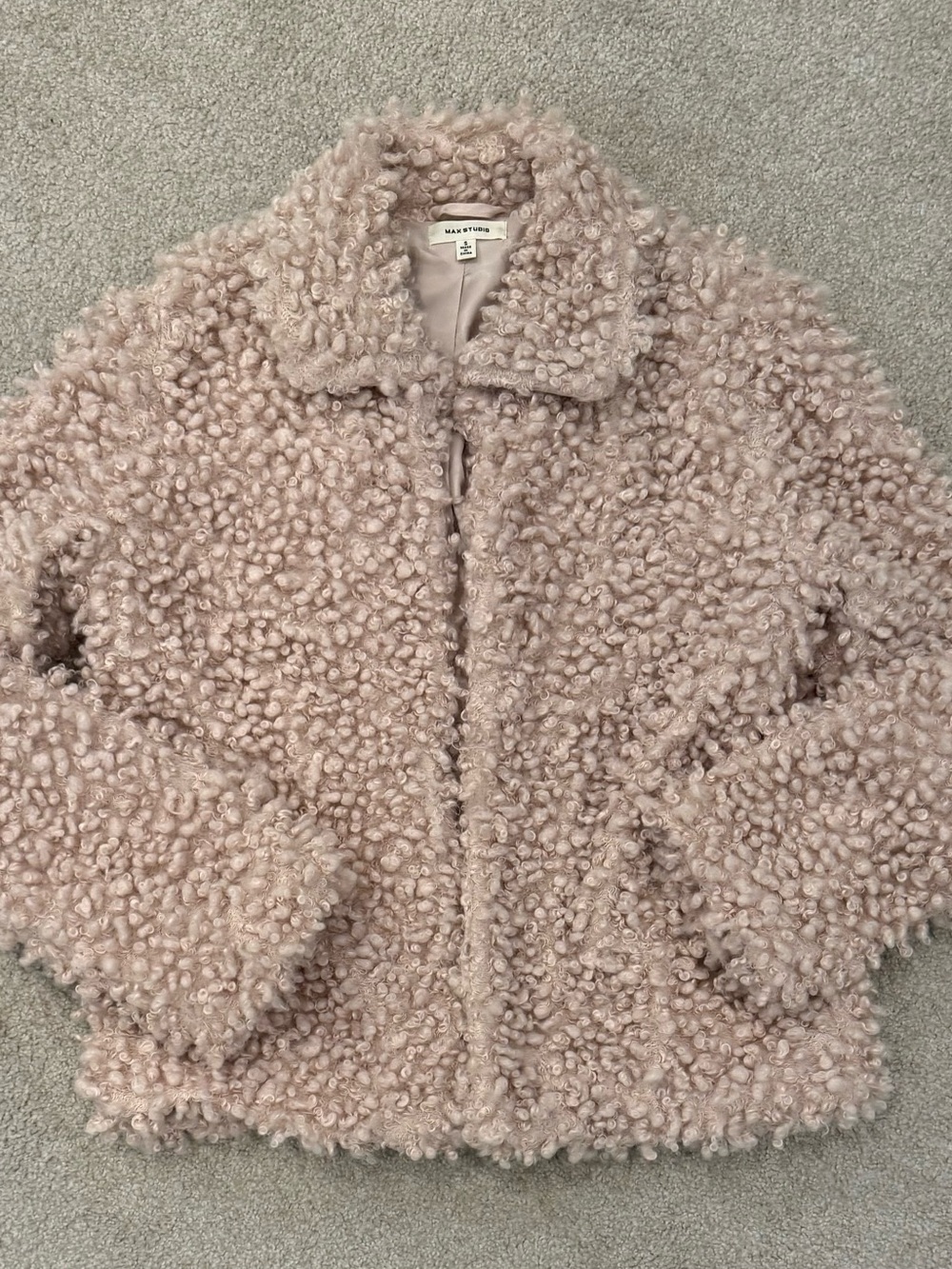 Max Studio Blush Curly Faux-Shearling Teddy Jacket